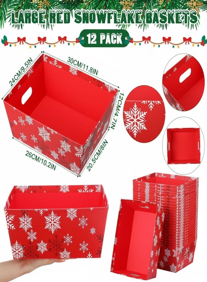 Cholemy Large Snowflake Gift Baskets Empty for Gifts to Fill 10 x 12 Inch Red Winter Cardboard Baskets with Transparent Bags Red Bows and Tags Sets for Winter Valentines Day Party Decorations(12 Set) - Image 2